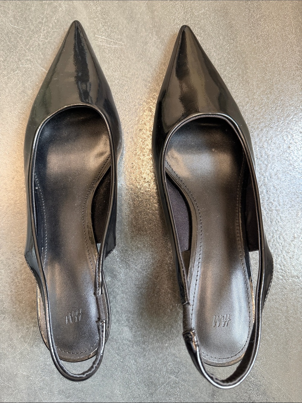 H&M Black Patent Pointed-Toe Slingback Heels
